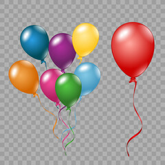 Festive illustration. Colored festive Balloons isolated on transparent background. Party popper.
