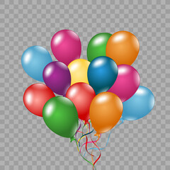 Festive illustration. Colored festive Balloons isolated on transparent background. Party popper.
