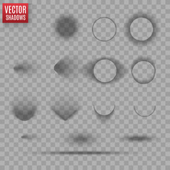 Vector shadows isolated. Transparent shadow realistic illustration. Page divider with transparent shadows isolated. Pages vector set.	