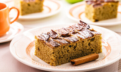 homemade banana bread or cake, traditional Brazilian afternoon coffee dessert, made with cinnamon and oatmeal, without milk or eggs