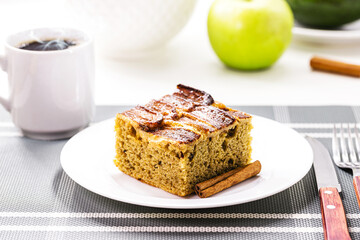 slice of bread or homemade vegan banana cake, healthy dessert, typical Brazilian afternoon coffee,...