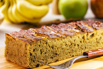 Homemade vegan banana bread or cake, healthy dessert, typical Brazilian afternoon coffee