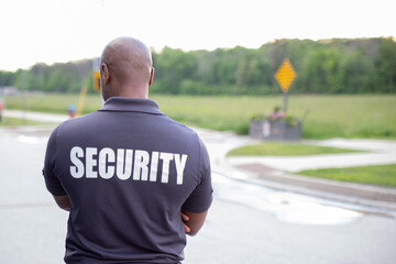Security guard in uniform patrolling inside condo apartment