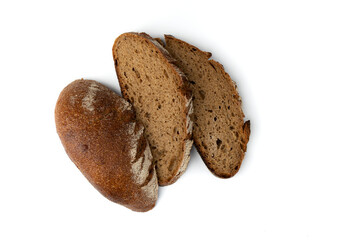 Fototapeta na wymiar slices of rye bread on white background, top view