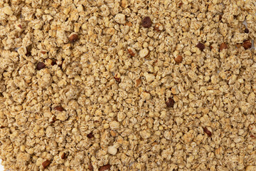 background of granola muesli close up, top view