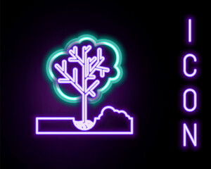 Glowing neon line Garden saw icon isolated on black background. Colorful outline concept. Vector