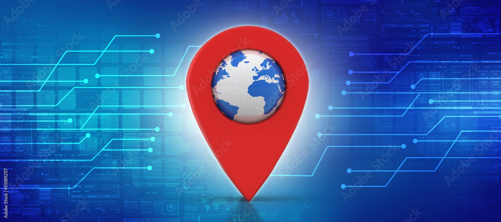 Poster 3d rendering Red map pointer
