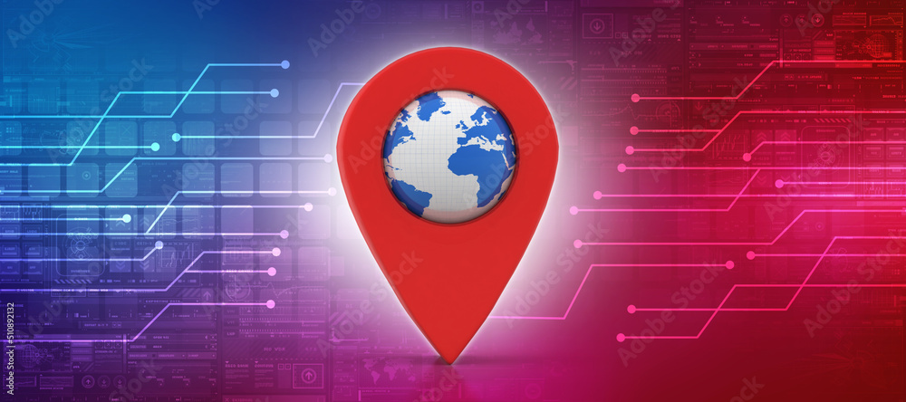 Poster 3d rendering Red map pointer
