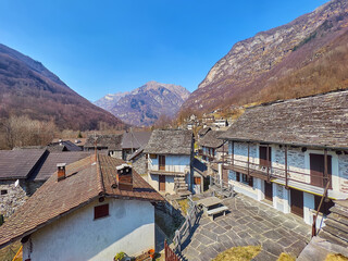 The old Alpine village of Frasco, Valle Verzasca, Switzerland