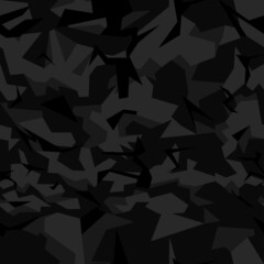 Abstract camo geometric black pattern, vector seamless background.