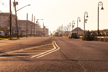 Looking up Beach Ave in Cape May just after sunrise