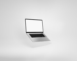 Laptop, tablet PC and mockup with blank screen in isometric perspective. Brand new laptop computer. Laptop blank screen digital device.  Blank screen laptop computer. 3d rendered illustration