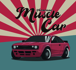 Vector of a racing muscle car. Retro car poster. Realistic Vector illustration for sticker, poster or badge