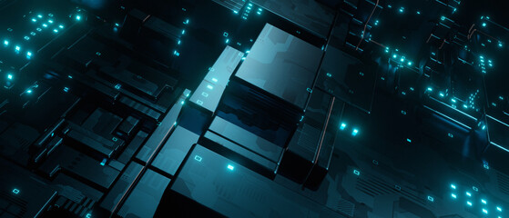 Abstract Sci-fi Style Futuristic IC Circuit Panel Surface High Tech Light Blue Abstract Background 3D Rendering