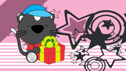 baby cat chibi cartoon background holding gift box in vector format