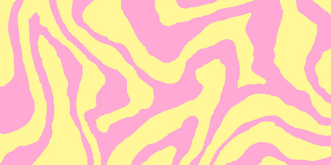 Groovy wave pattern in trippy y2k style. Retro 70s geometric liquid print background. Vintage wavy seventies vector illustration. Pink and yellow hippie psychodelic backdrop