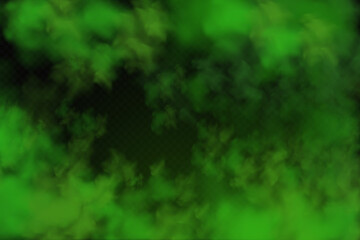 Fototapeta na wymiar Green stink bad smell, smoke or poison gases,chemical toxic vapour.Vector realistic set of stench breath or sweat odor isolated on transparent checkered background.