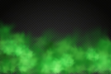 Green stink bad smell, smoke or poison gases,chemical toxic vapour.Vector realistic set of stench breath or sweat odor isolated on transparent checkered background. - obrazy, fototapety, plakaty