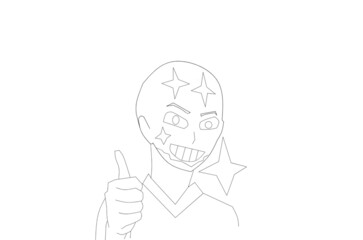 Fototapeta na wymiar Anime guy happy face line art drawing 