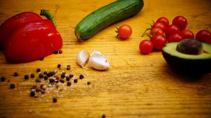 Fresh vegetables for salad dish vintage rustic style