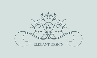 Vector logo for calligraphic luxury logos and monograms with the letter W in the center.