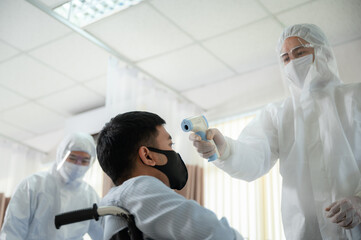 coronavirus disease medical health, care concept, doctor and nurse person wearing face mask and...