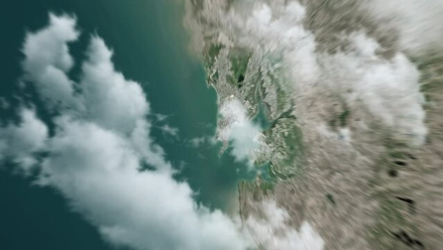 Zooming on Mumbai, India. Earth zoom in from outer space to city. The animation continues by zoom out through clouds and atmosphere into space. View of the Earth at night. Images from NASA. 4K