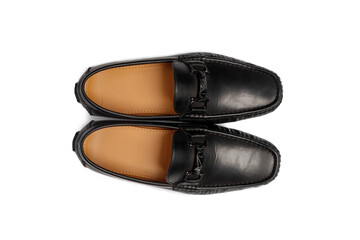 Classic male black leather shoes isolated on a white