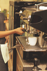 Barista hand in Cafe Making Coffee Preparation Service Concept