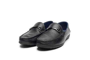 Classic male black leather shoes isolated on a white