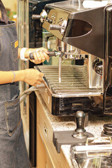 Barista hand in Cafe Making Coffee Preparation Service Concept