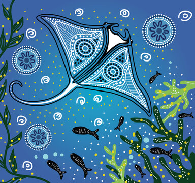 Aboriginal art vector painting with stingray