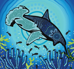 Hammerhead shark aboriginal art - Vector - obrazy, fototapety, plakaty