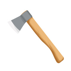 Axe with metal head realistic vector illustration. Cartoon hatchet design. Hatchet with wooden handle. 