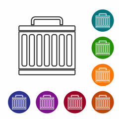 Black line Car radiator cooling system icon isolated on white background. Set icons in color circle buttons. Vector