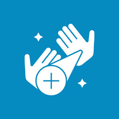  Shining hands glyph icon. Cleaned and cared for palms. Disinfection from bacterias. Hygiena concept. Filled flat sign. Isolated silhouette vector illustration