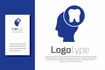 Blue Human head with tooth icon isolated on white background. Tooth symbol for dentistry clinic or dentist medical center and toothpaste package. Logo design template element. Vector