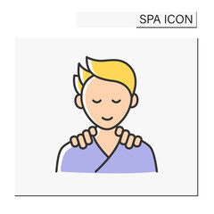 Beauty procedure color icon.Medical body massage for shoulder reduction. Reducing stress level. Cosmetology. Spa concept. Isolated vector illustration