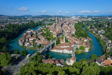 Panoramic view from above the old town of Bern, capital of Switzerland.