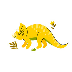 Vector image of a Triceratops dinosaur. Flat design. Cute. Isolated