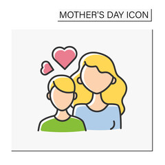 Motherhood color icon. Mom and child. Maternal bonds between mother and son. Love and support. Mother day concept. Isolated vector illustration