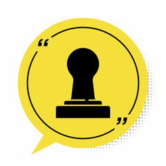 Black Coffee tamper icon isolated on white background. Yellow speech bubble symbol. Vector