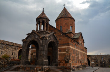 Fototapeta na wymiar Church of the Holy Mother of God located in fortified Khor Virap Monastery in the Ararat plain, Armenia