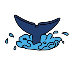 Cartoon blue dolphin tail on white background 