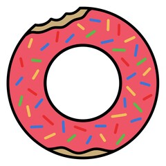 Cartoon pink donut inflatable circle on white background 