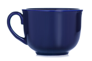 Big blue cup mug on white background isolation
