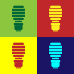 Pop art LED light bulb icon isolated on color background. Economical LED illuminated lightbulb. Save energy lamp. Vector