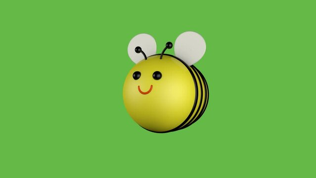 3D cartoon bee on a green screen, bee flying, 3D animation. chroma key.  my dog stepped on a bee