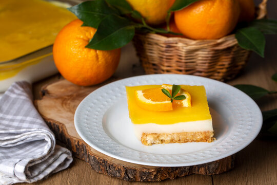 A delicious Turkish dessert; Etimek dessert with orange, orange cake, orange milk cake (Turkish name; Portakalli etimek tatlisi)