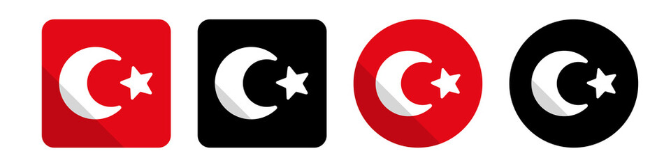 Turkish flag icon set of various shapes. Vector.